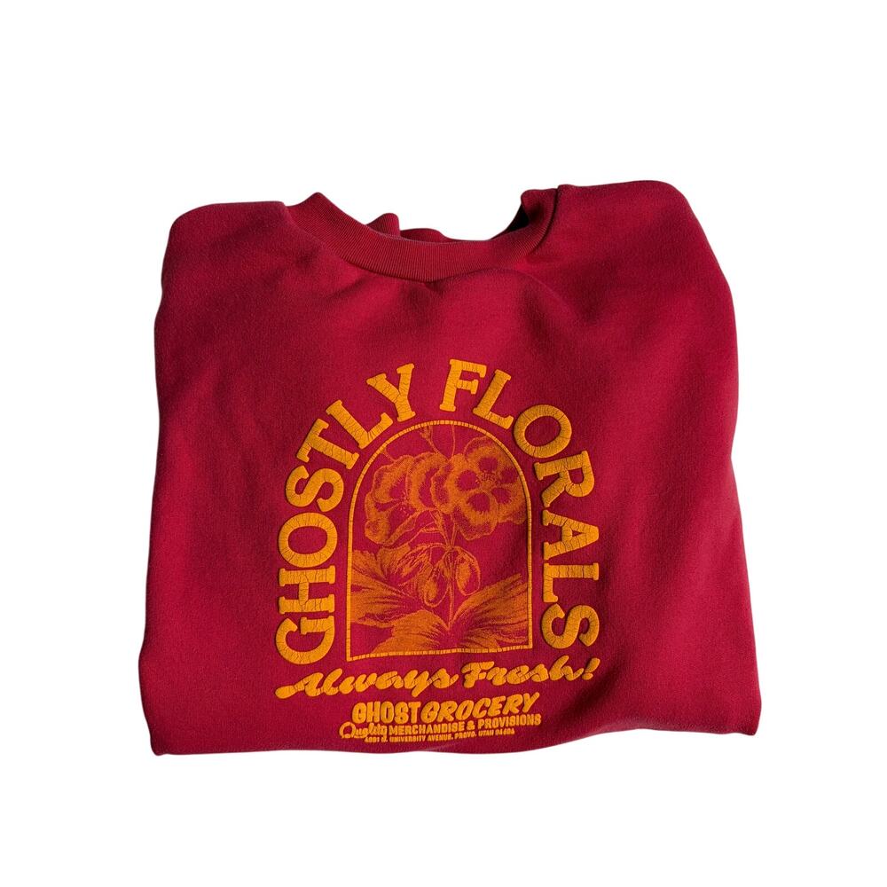 Lonely Ghost Ghostly Florals Crewneck Sweatshirt (Red) - Medium